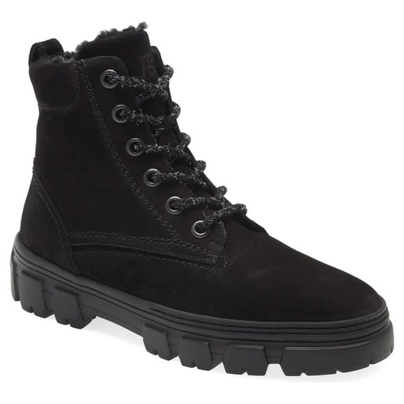 $500 PAUL GREEN Joaquin Genuine Shearling Boot Black Sportnubuk 7.5AU 10 US (TD7